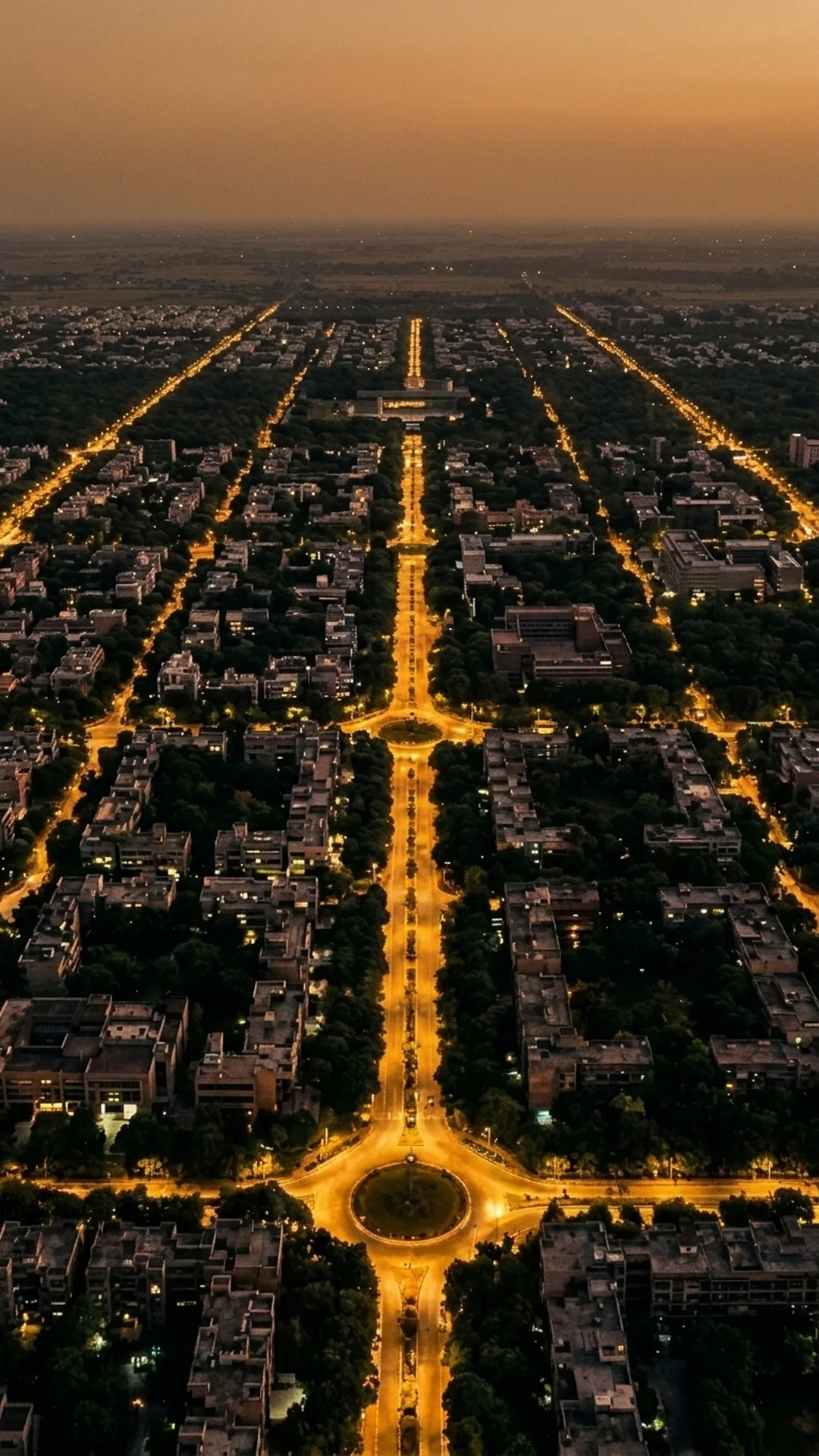 Luminous dusk aerial of the flat Tricity sector grid